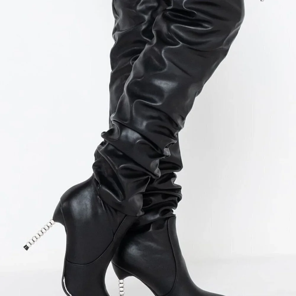 AZALEA WANG UP ALL NIGHT  STILETTO BOOT IN BLACK ( BRAND NEW !!!!!!!!! )